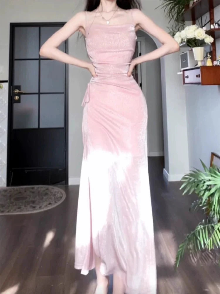 TingPo Wholesale Elegant Sexy Sheath Spaghetti Straps Pink Sequin Evening Dress Prom Dresses Birthday Outfits